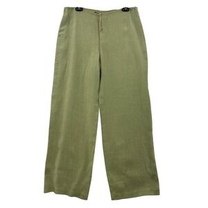 Company Ellen Tracy Linen Pants Womens 6 Green Excellent Wide Leg High Rise